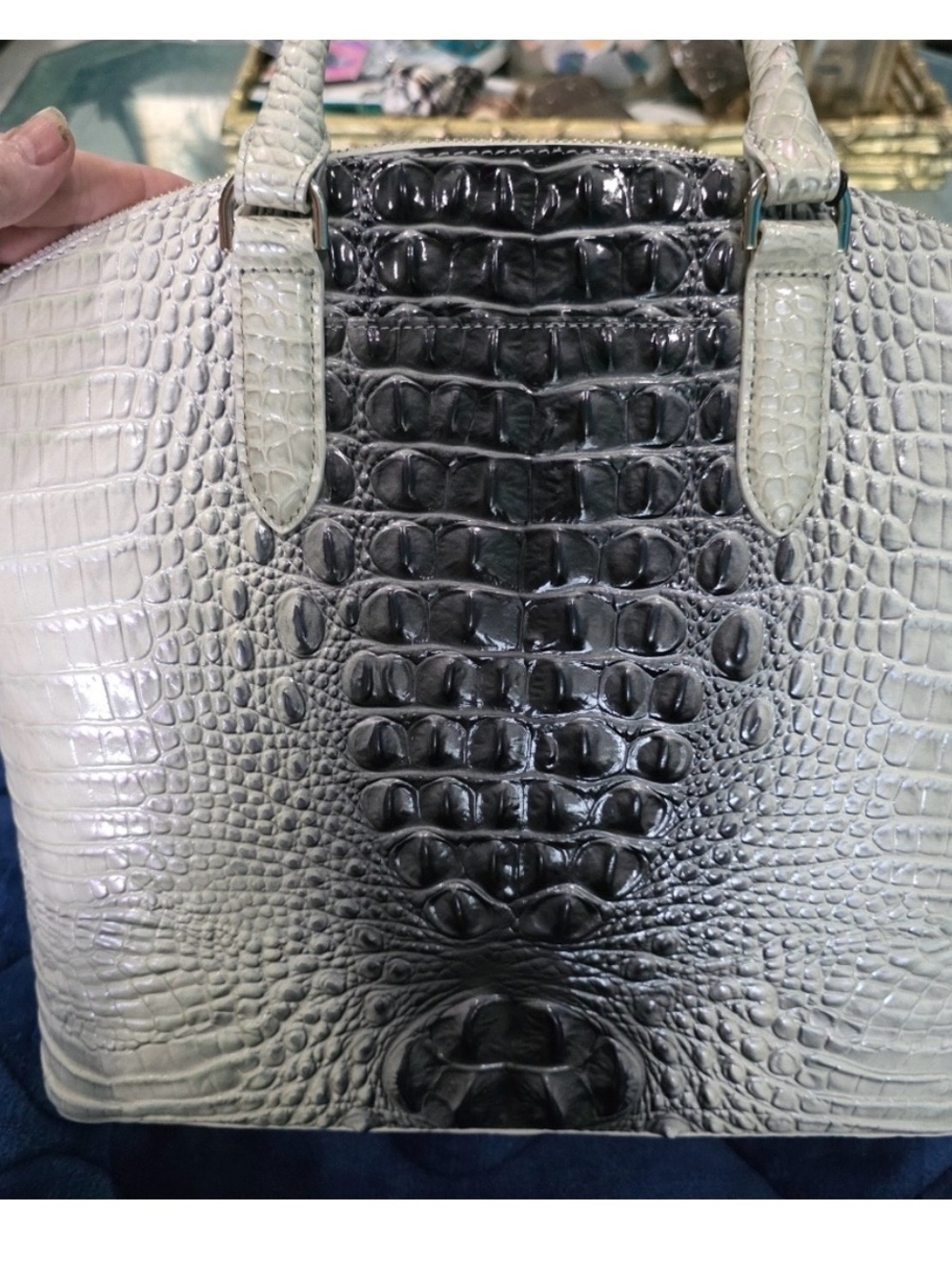 NWT-Brahmin Black and White Croc-Embossed Leather Large Duxbury Bag